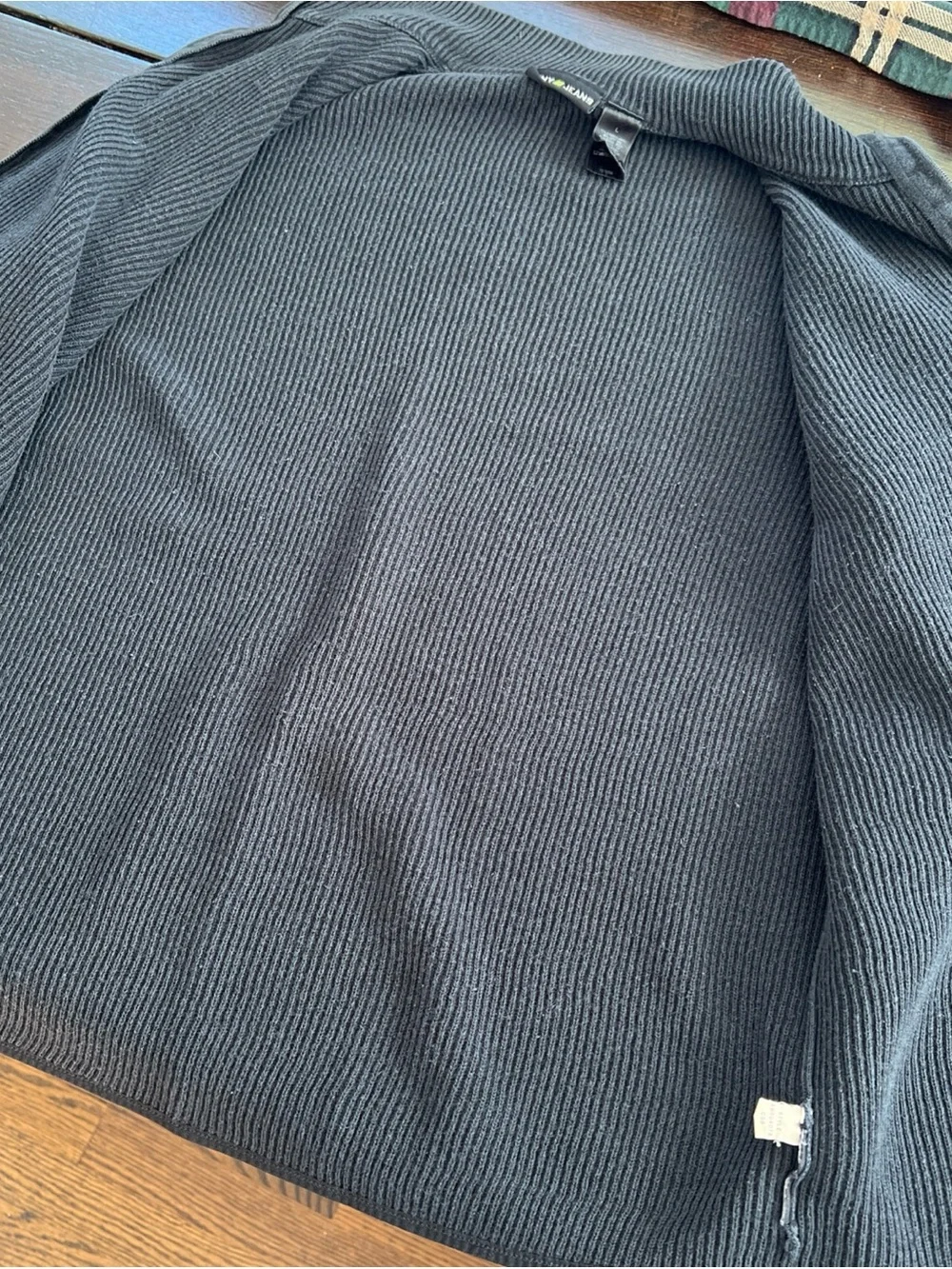 VTG Y2K DKNY Jeans Ribbed Knit Full Zip Sweater Faded Black Ramie Cotton